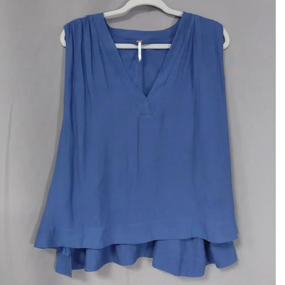 Free People Blue V-Neck Sleeveless Tank Women Size M